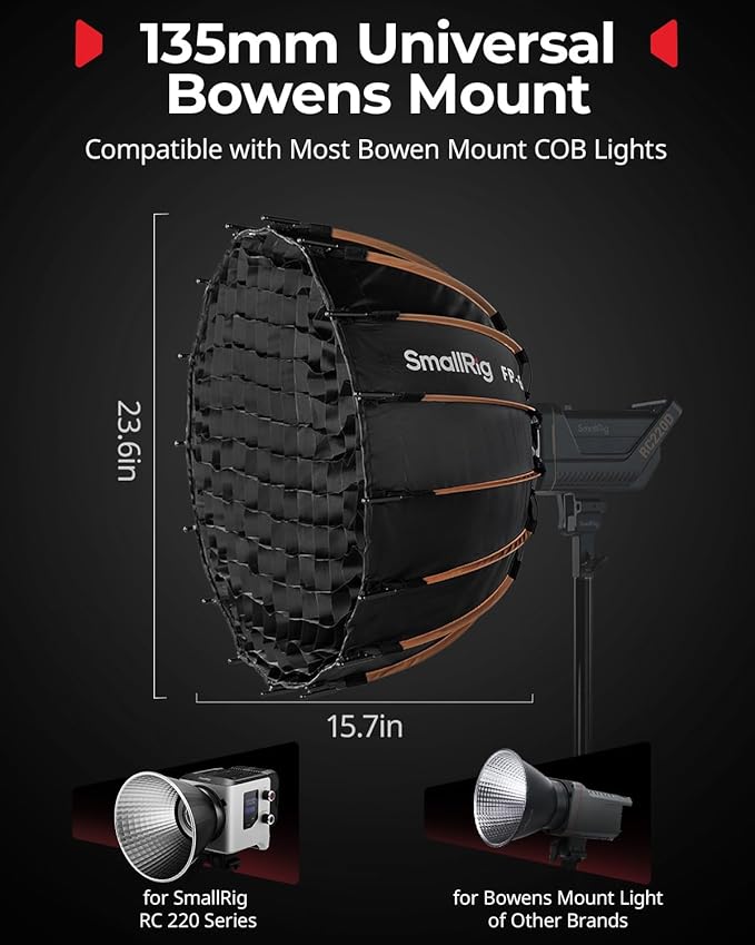SmallRig FP-60 23.6" Parabolic Softbox with Bowens Mount for Studio Photography, Quick Release Soft Box with Honeycomb Grid, Diffusers, for SMALLRIG RC 220 pro, for Neewer for Godox for Aputure - 5396