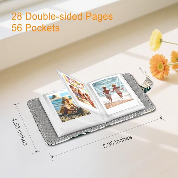 Lebrocoli Tropical Plants Small Photos Album for 2x3 Inch Films, 56 Pockets Mini Cute Albums Book for Polaroid Fujifilm Instax Mini Instant Camera Printer, Kpop Photocard Pictures Binders Holders