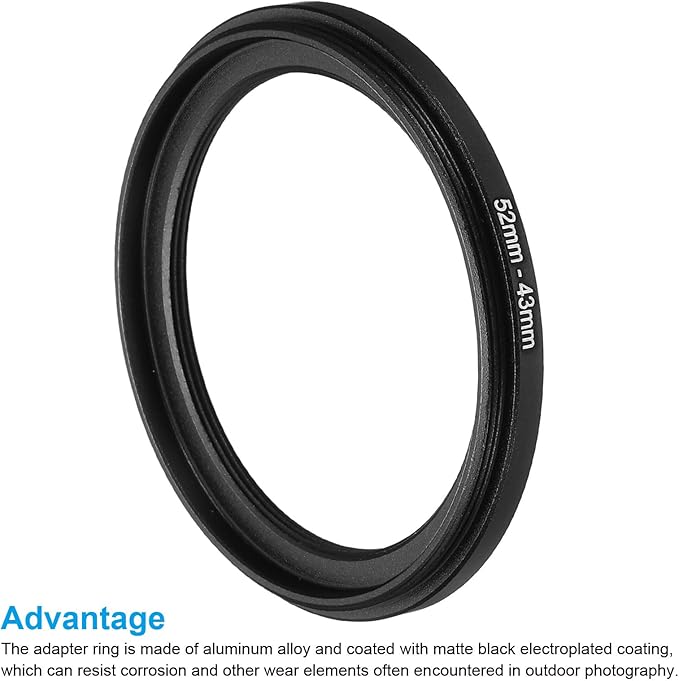 PATIKIL 52mm-43mm Metal Step Down Ring, Camera Lens Filter Adapter Ring Aluminum Filter Adapter Ring for Camera Lenses Hood, Black