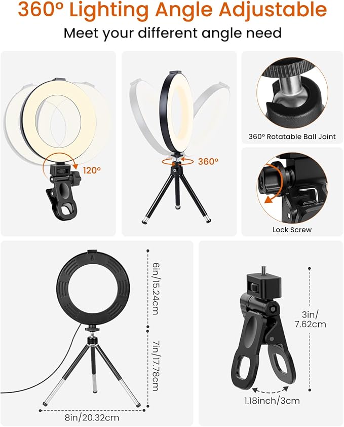Video Conference Lighting Kit, Ring Light Clip on Laptop Monitor, 6" Dimmable LED Circle Selfie Light for Zoom Meeting/Remote Working/Zoom Calls/Live Streaming/Video Recording
