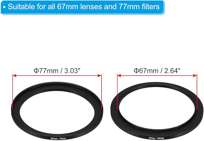 PATIKIL 67mm-77mm Metal Step Up Ring with Cleaning Cloth, 2 Pack Camera Lens Filter Adapter Ring Aluminum Filter Adapter Ring for Camera Lenses Hood, Black