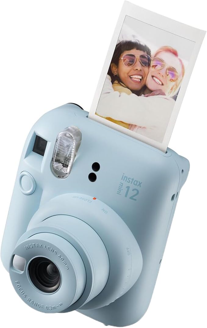 Fujifilm Instax Mini 12 Instant Camera Pastel Blue Bundle with Fuji Instax Mini Film Value Pack (60 Sheets) + Protective Carrying Case + Photo Album + Microfiber Cleaning Cloth