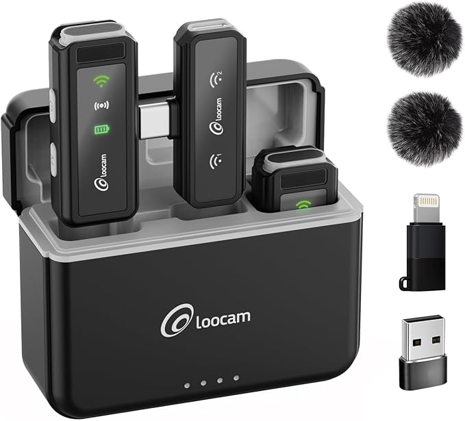 Loocam Mini Microphone for iPhone & Android with Charging Case, Wireless Lavalier Microphone for Video, Recording, Vlog, Hi-Fi Audio, Noise Cancellation, 24H Standby Lavalier Microphone