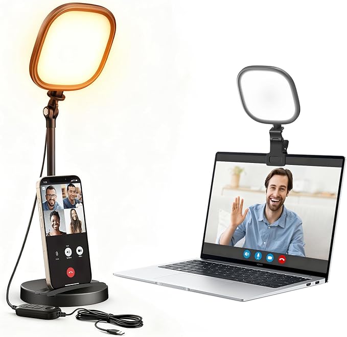 yAyusi Full Screen Desk Ring Light with Stand, Retractable Dual-Use Desktop/Clip On Ring Light for Computer Laptop, Portable Ring Lights for Phone, Dimmable Selfie LED Ring Lights for Video Recording