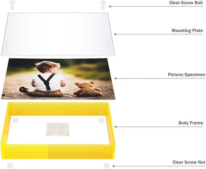 Gelite Acrylic 8X10 Picture Frame to Display 8x10 6x8 5x7 Pictures Mat-free Neon Floating Photo Frame for Wall and Tabletop, Neon Yellow