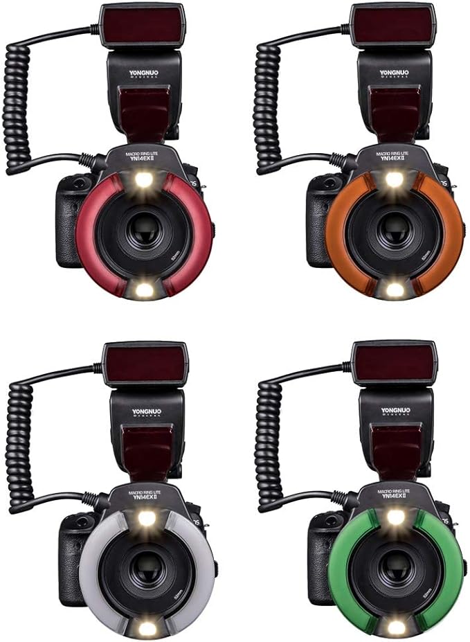 YONGNUO YN14EX II Macro Ring Flash for Canon DSLR Cameras, with Adapter Rings and Color Temperature Filters, Hot Shoe Mount, Support M, TTL Flash