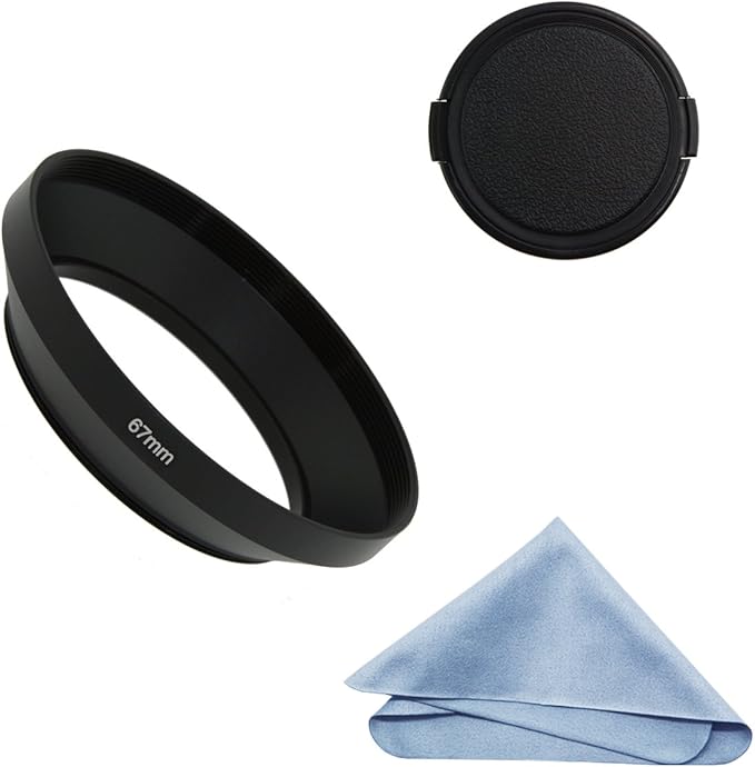 SIOTI 67mm Lens Hood, Oxidation Matte Anti Reflective Treatment, Aluminum Alloy, with 1 * 77mm Lens Cap, Compatible with Sony/Canon/Nikon/Fuji etc >16mm Camera Lens