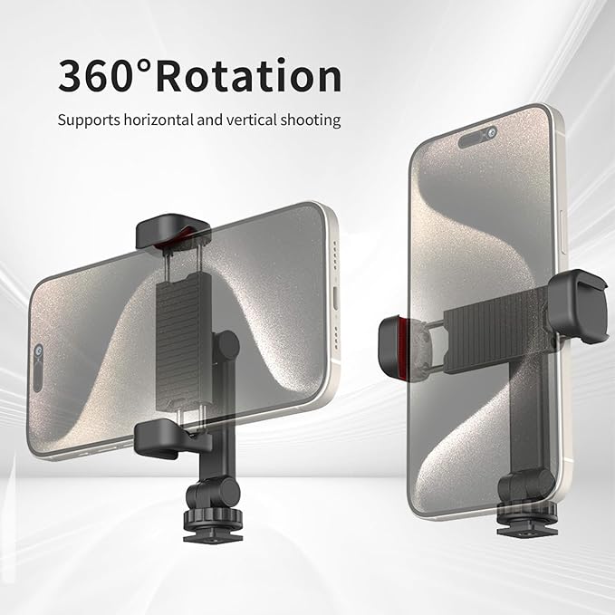 Phone Tripod Mount Holder for iPhone - 2 Cold Shoe and 1/4" Screw, 360° Rotates and 180° Tilts Compatible for iPhone Android Sony Canon DJI Ronin S/SC Zhiyun Gimbals