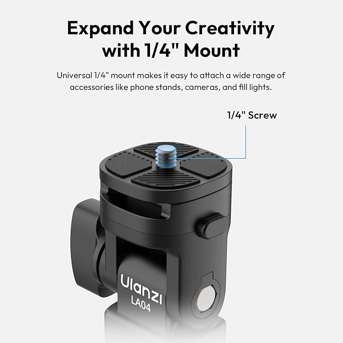 ULANZI LA04 Light Stand Mount Adapter with 1/4” Screw, Quick Release Mounting Plate for Camera Monitor Ring Light, Fits Flat Head Light Stand/Boom arm/C Stand, 180° Tilt Max. Load 6.6lb/3kg