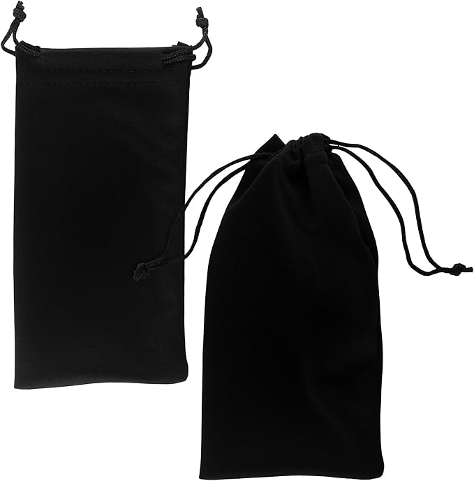 Super Z Outlet Black Microfiber Sunglasses Glasses & Cell Phone Gadgets Accessories Sleeve Bag Pouch with Drawstring Closure for Cleaning, Protection, & Storage (12 Pack)