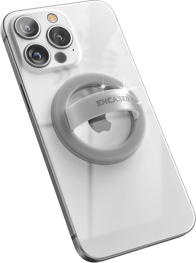 Encased Magnetic Phone Grip Holder (Compatible with MagSafe) Thin Silicone Finger Loop Ring for iPhone (White)