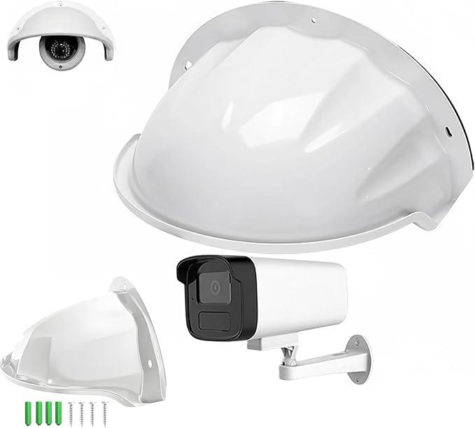 Universal Outdoor Camera Sun & Rain Cover, Weather Shield for Security Cameras, Wall Mount Protective Housing for Dome & Bullet Cameras - White