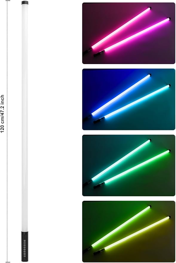 4Pack Smart APP Control 4ft RGB Neon Tube Light Bar Stand 5000mAh Rechargeable Magic LED Mood Light Stick Full Color 2700-6500K CCT for Video Shooting Wedding Dance DJ Stage Party Event