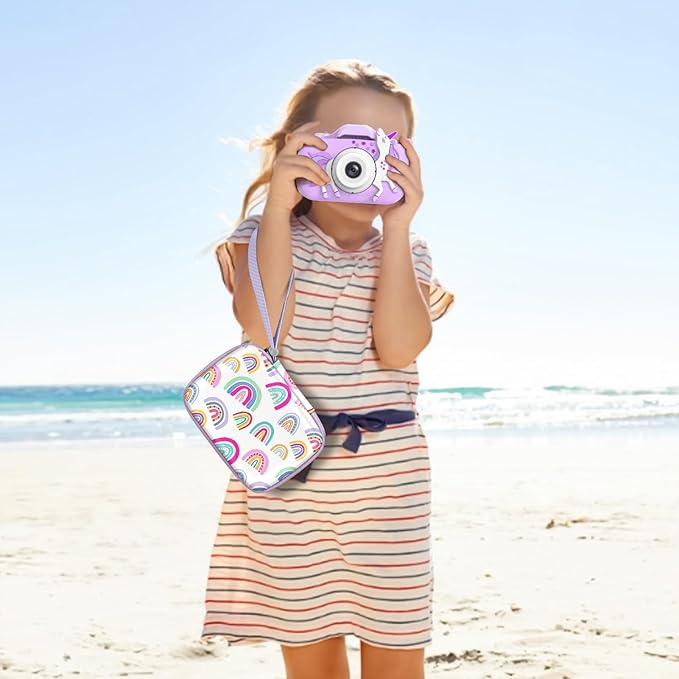 FINTIE Kids Camera Case Compatible with Goopow/Seckton/Dylanto/Mgaolo/Masterbee/CIMELR/Desuccus Kids Digital Camera Toys, Children Carrying Bag, Birthday Festival Gift, Dreamy Rainbow