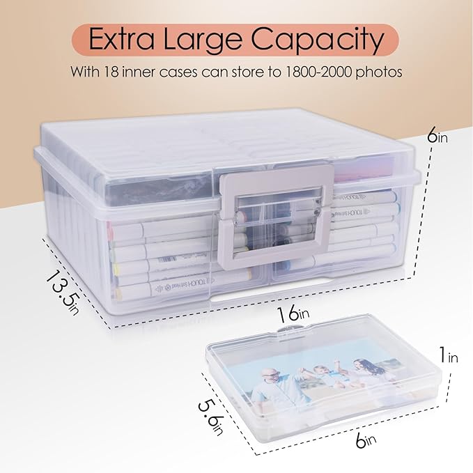 YOPIKUU Photo Storage Box 5" x 7", Extra Large Photo Organizer Storage Container with 18 Inner Case, Seed Organizer Craft Storage Box Pictures, Arts, Crafts, Sewing, Stickers, Seeds, Office Supplies