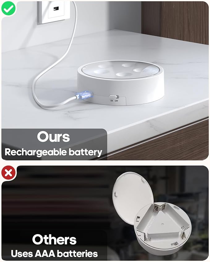 Puck Lights with Remote Control,Under Cabinet Lighting Magnetic,LED Closet Lights Rechargeable,Dimming Tap Light, Stick on Lights, for Closet, Bedroom Wall, Under Cabinet(Warm Color)2 Pack