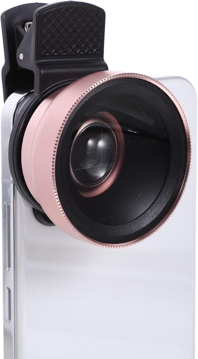 POPETPOP Universal Clip-On Phone Lens 37Mm Wide Angle 0.45X 49Uv Macro Lens for Smartphones and Tablets Rose Gold for Mobile Photography
