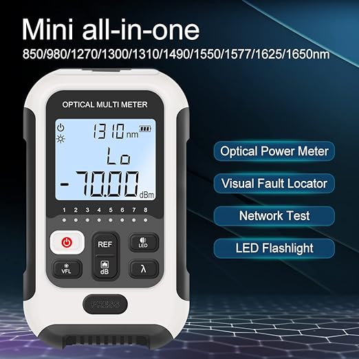 QIIRUN TM570 Mini Optical Power Meter with Visual Fault Locator and RJ45 Cable Tracker Powered by Li-on Battery 3 in 1 Fiber Optic Light Tester with OPM VFL RJ45