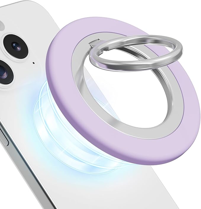 Phone Ring Holder, Dual Sided Magnetic Phone Grip Magnet Cell Phone Finger Holder for Hand Removable Slim Handle Grip Kickstand Compatible for MagSafe iPhone 17/16/15/14/13/12 Series, Purple