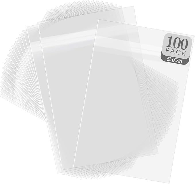 Golden State Art, Pack of 100, Acid-Free Crystal Clear Sleeves Storage Bags for Photo Prints Framing Mats Mattes (Bag Size: 5 2/8 X 7 2/16 inches for 5x7 Mats)
