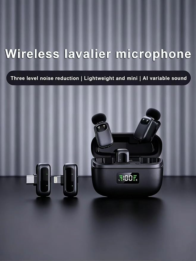 Mini Wireless Lavalier Microphone for iPhone/Android, Lapel Mic with 3-Level Noise Reduction, AI Voice Changer,48kHz/24bit 30H Charging Case, Plug & Play Mini Mics for Vlogging,Content Creators