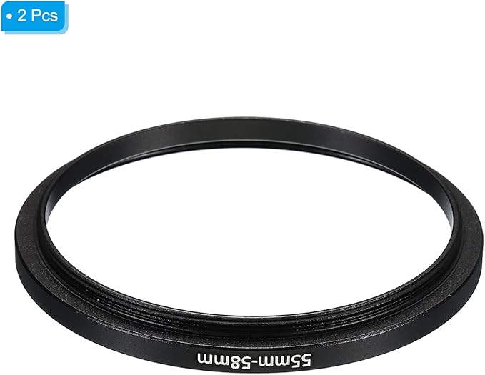PATIKIL 55mm-58mm Metal Step Up Ring, 2 Pack Camera Lens Filter Adapter Ring Aluminum Filter Adapter Ring for Camera Lenses Hood, Black