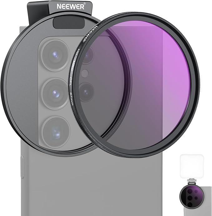 NEEWER 67mm CPL Filter with Cold Shoe Phone Lens Clip, HD Polarizing Filter with Pouch & Cleaning Cloth Compatible with iPhone 17 16 15 Pro Max Plus Samsung Galaxy S25 Ultra Camera