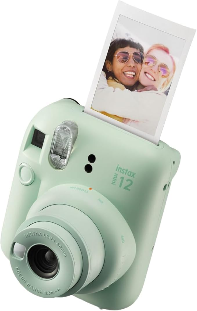 Fujifilm Instax Mini 12 Instant Camera + MiniMate Accessory Bundle & Compatible Custom Case + Fuji Instax Film Value Pack (50 Sheets) Flamingo Designer Photo Album (Mint Green)