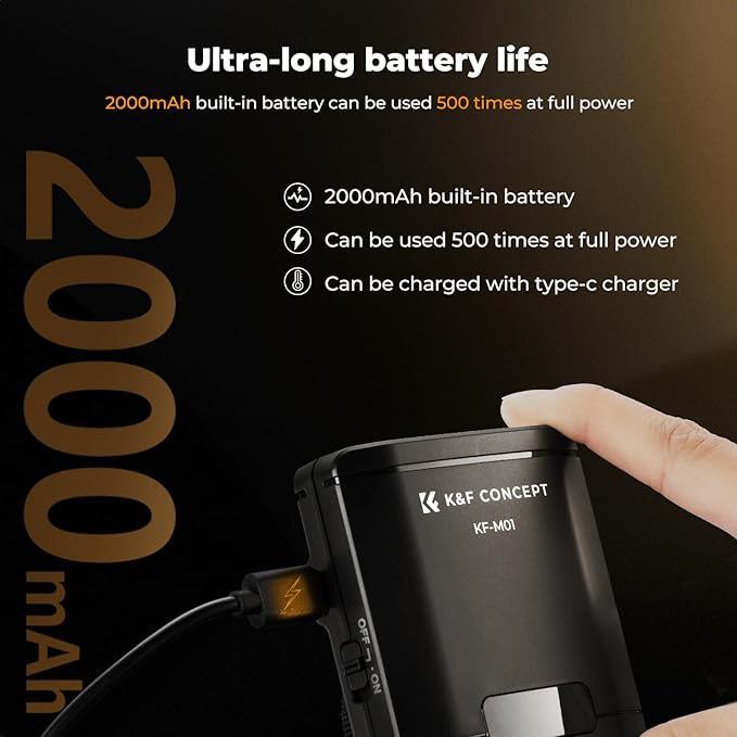 K&F CONCEPT Camera Flash Light, Camera Speedlite GN12/5600K, Built-in 2000mAh Battery Compatible with Canon/Fujifilm/Olympus and Other DSLR Digital Cameras, Speedlight with Single Contact Hot Shoe