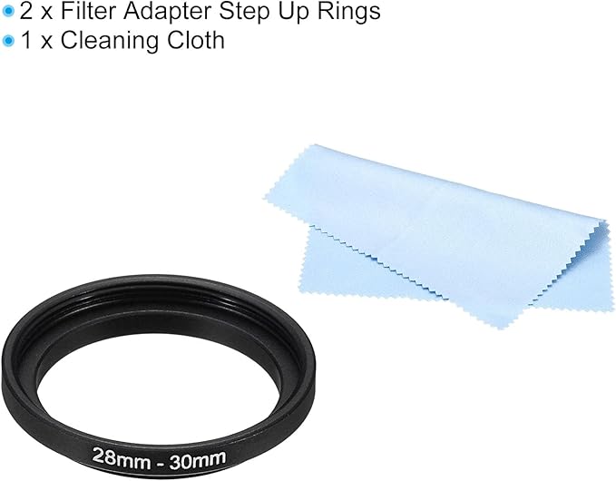 PATIKIL 28mm-30mm Metal Step Up Ring with Cleaning Cloth, 2 Pack Camera Lens Filter Adapter Ring Aluminum Filter Adapter Ring for Camera Lenses Hood, Black