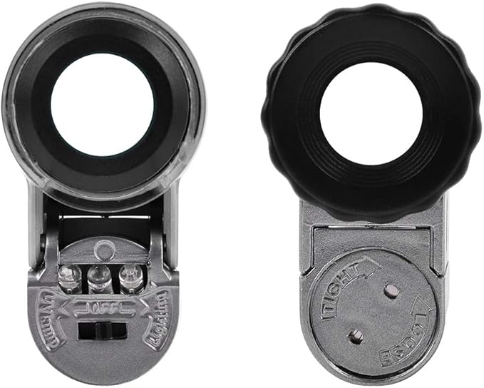 50X Pocket Jewelry Loupe Mini Jewelry Magnifier with UV LED Light Portable Eye Loupe Magnifier Coin Magnifying Glass Microscope Handheld Eye Glass for Jewelry Diamond Stamps Coin Collection