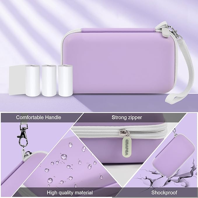 Grapsa Kids Instant Print Camera Case and 3 Rolls Instant Camera Refill Print Paper - Purple