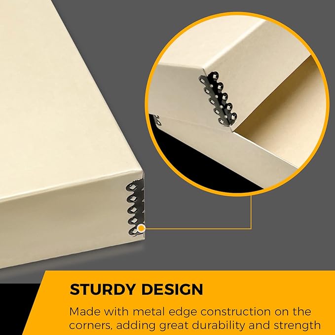 Golden State Art, Archival Storage Box, Acid-Free Drop Front Museum Box with Metal Edge for Storing Artwork Photos Documents Prints Arts and Crafts (Tan-8.75x10.75x3 Inches) Pack of 2