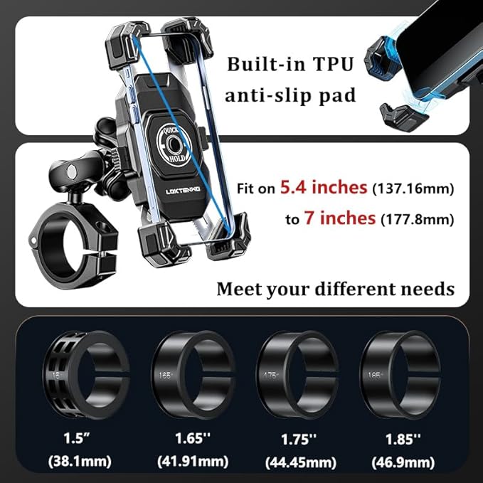 Anti-Theft UTV Phone Mount with Vibration Dampener, Adjustable UTV Cellphone Holder Fit on 1.5''/1.65''/1.75''/1.85'' Roll Cage Bar, for 5.4''-7'' Smartphone