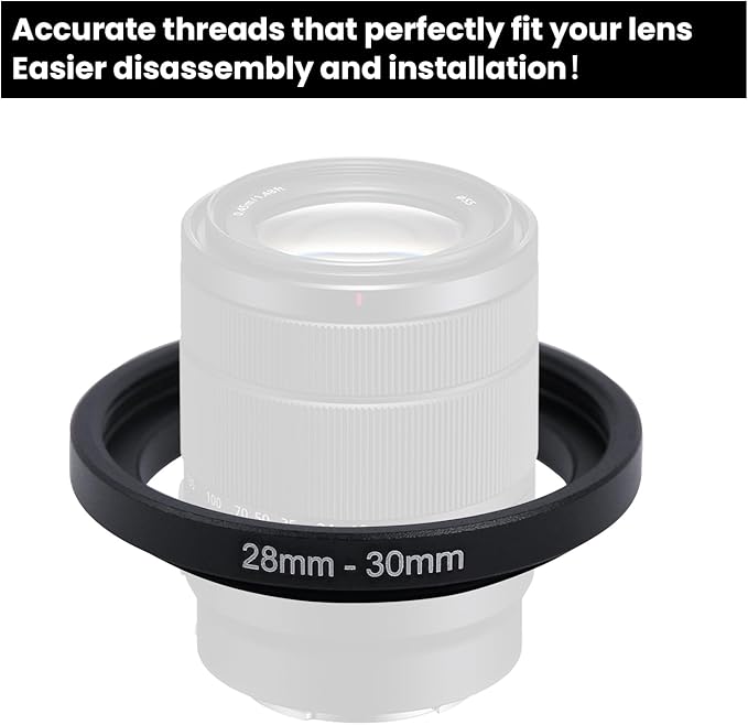 Metal Step Up Ring Filter Adapter - 28mm to 30mm - Metal Ring Step Up Rings Adapter Filter Compatible with All 30mm UV, CPL, ND, Lens Hood, Threaded Lens ect