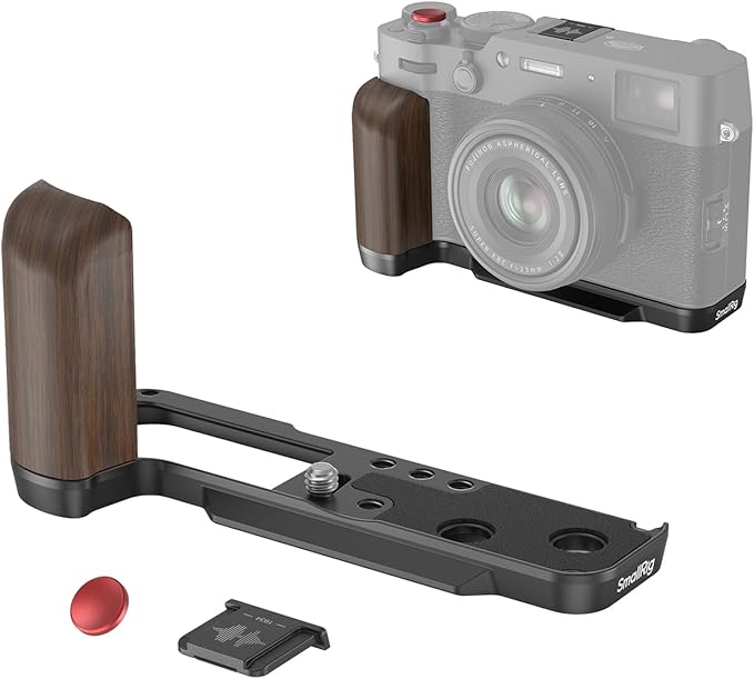 SMALLRIG X100VI / X100V Handgrip, Wooden L-Shape Grip for FUJIFILM X100VI / X100V Camera, Built-in Quick Release Plate for Arca, with Shutter Button and Hot Shoe Cover (Black) 4805