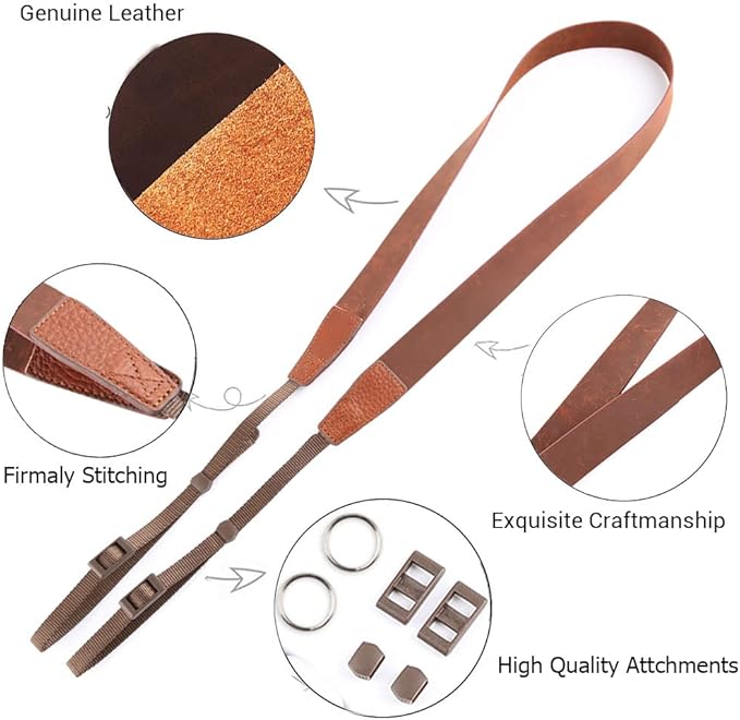 CANPIS Crazy Horse Leather Camera Strap,Vintage Camera Strap,Adjustable Camera Neck Shoulder Strap for Photographers