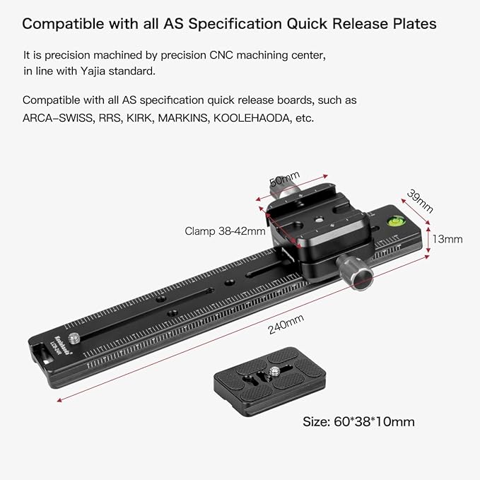 Koolehaoda 240mm Professional Rail Nodal Slide Metal Quick Release Clamp,Dual Dovetail Camera Bracket Mount with Double-Sided Clamp can be Rotated 90°, for Camera with Arca Swiss Compatible
