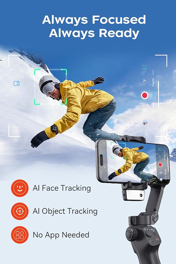 FUNSNAP CM8 Gimbal Stabilizer for iPhone Android with AI Tracker, 3-Axis Phone Gimbal with Remote Control Portable Foldable, Phone Stabilizer for Video Recording for Tiktok YouTube Vlog