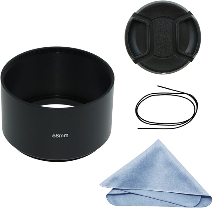 SIOTI 58mm Lens Hood, Oxidation Matte Anti Reflective Treatment, Aluminum Alloy, with 1 * 62mm Lens Cap, Compatible with Sony/Canon/Nikon/Fuji etc >85mm Camera Lens