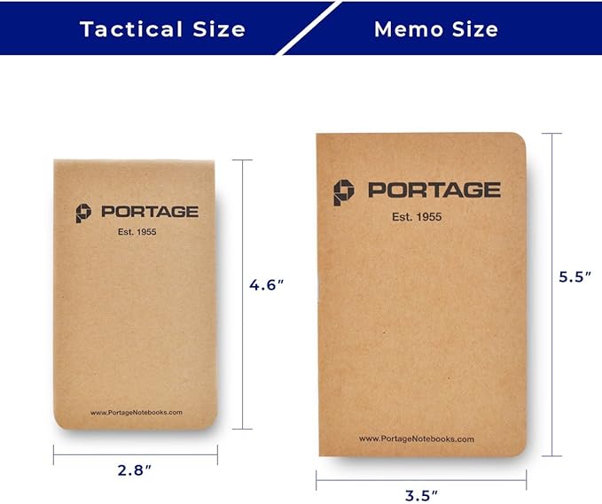 Portage Small Field Notebook - Kraft Notepad for Field Notes, Lined Paper, Top-Bound, Pocket Sized Portable Planner, Durable & Flexible, Lies Completely Flat – 2.8x4.6 In, 64 Pages, 3 Pack
