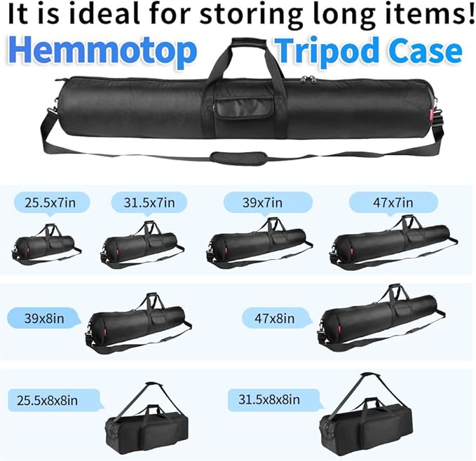 HEMMOTOP Tripod Carrying Case, 39x8.3in All Sides Thick Padded Tripod Bag with Shoulder Strap and Handle, Heavy Duty Light Stand Bag with Two Zippered Pockets for Pool Cue, Speaker Stand -R10021