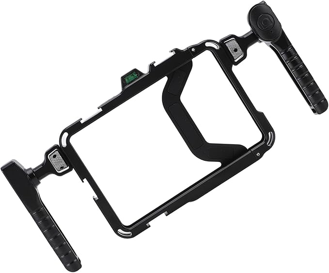 Phone Cage, Professional Aluminum Alloy Smartphone Video Rig with Rotatable Handles, Dedicated Shutter Key, Cold Shoe Mount, 1/4 3/8 Inch Mounting Screws, Compatible with 14 to