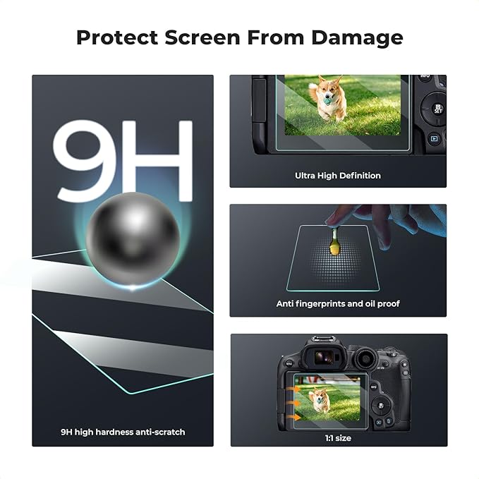 K&F CONCEPT 3 Pack Camera Screen Protector Compatible with Canon EOS R6 II/R6/R7, 0.3mm 9H Hardness Tempered Glass Cover Anti-Scratch Bubble-Free & Hot Shoe Cover