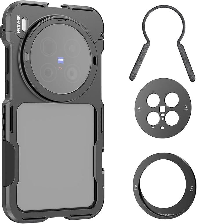 NEEWER X200 Ultra Phone Cage, Quick Release Video Rig Stabilizer for Vlogging Filming Recording with 67mm Filter Ring 17mm Lens Backplate Filter Wrench Compatible with VIVO X200 Ultra, PA146 (Black)