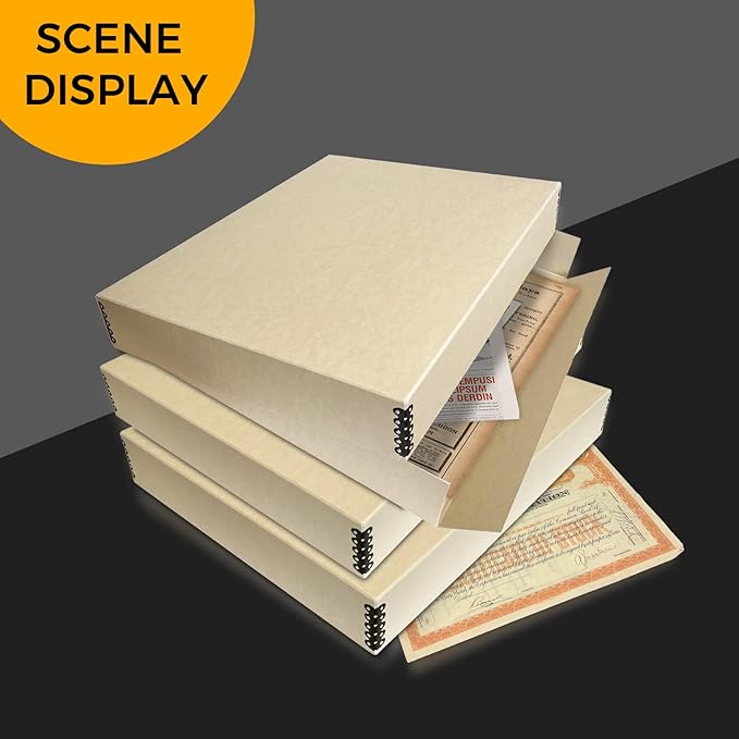 Golden State Art, Archival Storage Box, Acid-Free Drop Front Museum Box with Metal Edge for Storing Artwork Photos Documents Prints Arts and Crafts (Tan-17.75x22.75x3 Inches) Pack of 2