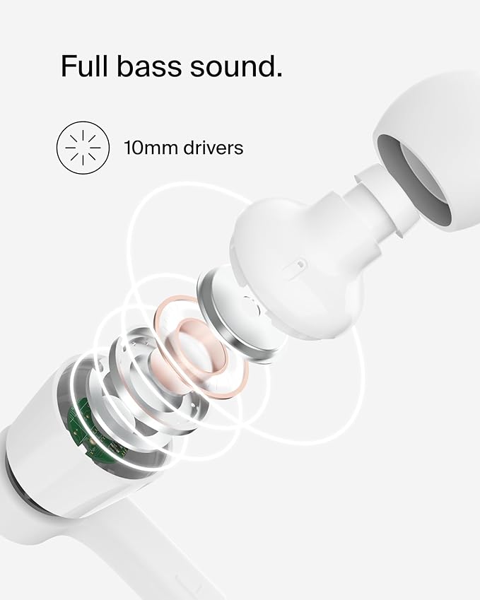 Belkin SoundForm Wired Earbuds with USB-C Connector, in-Ear Earphones w/Microphone - USB-C Headphones for iPhone 17, iPhone 16, iPad mini, Galaxy S25, Google Pixel 9, Android, and More - White