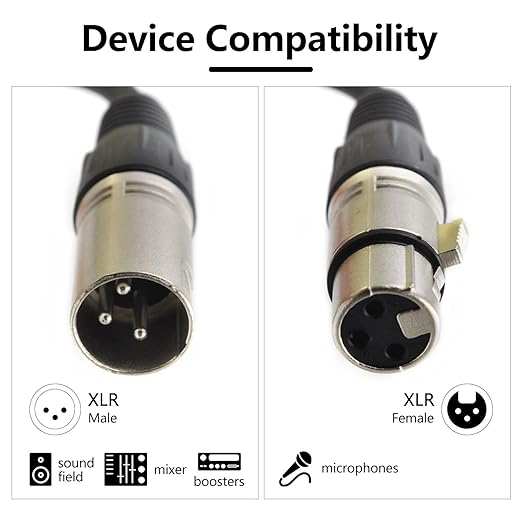 (4-Pack) 25 Foot, XLR Microphone Cable 3-pin XLR Speaker Cable Male to Female Balanced Mic Cable, Black