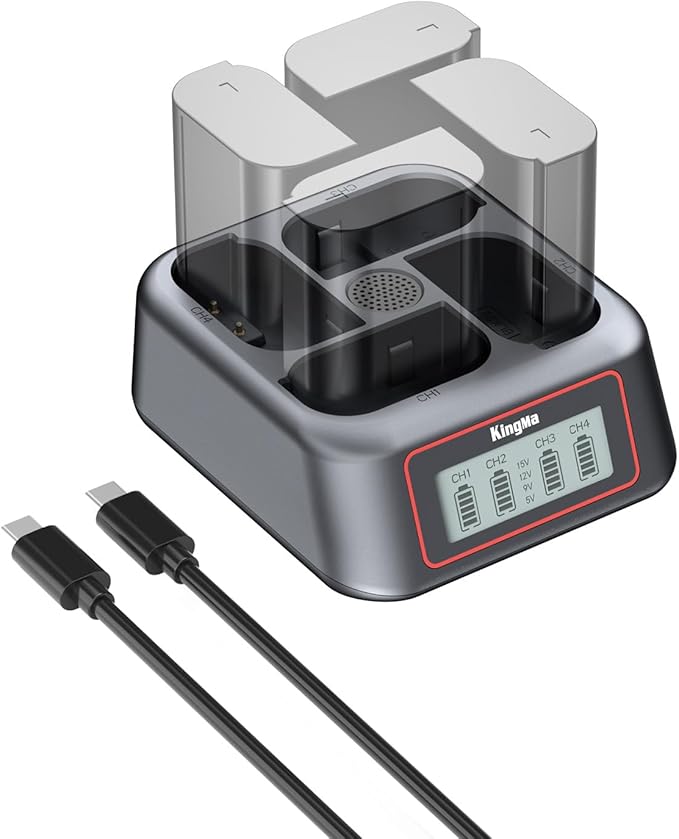 King Ma DMW-BLK22 Charger,4 Channel for Lumix Panasonic Battery Charger，PD 45W Fast Charging with LED Display,Compatible with Panasonic Lumix DMC-GH3、DMC-GH4，DMC-GH5、DMC-GH5S、GH6、DC-S5