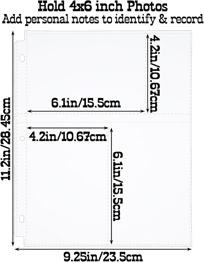 100 Pack 4x6 Photo Sleeves for 3 Ring Binder-for 600 Photos, Clear Photo Album Refill Pages, Acid Free Plastic Archival Photo Protector Sleeves, Photo Pages Sheets for 3 Ring Binder 9x11